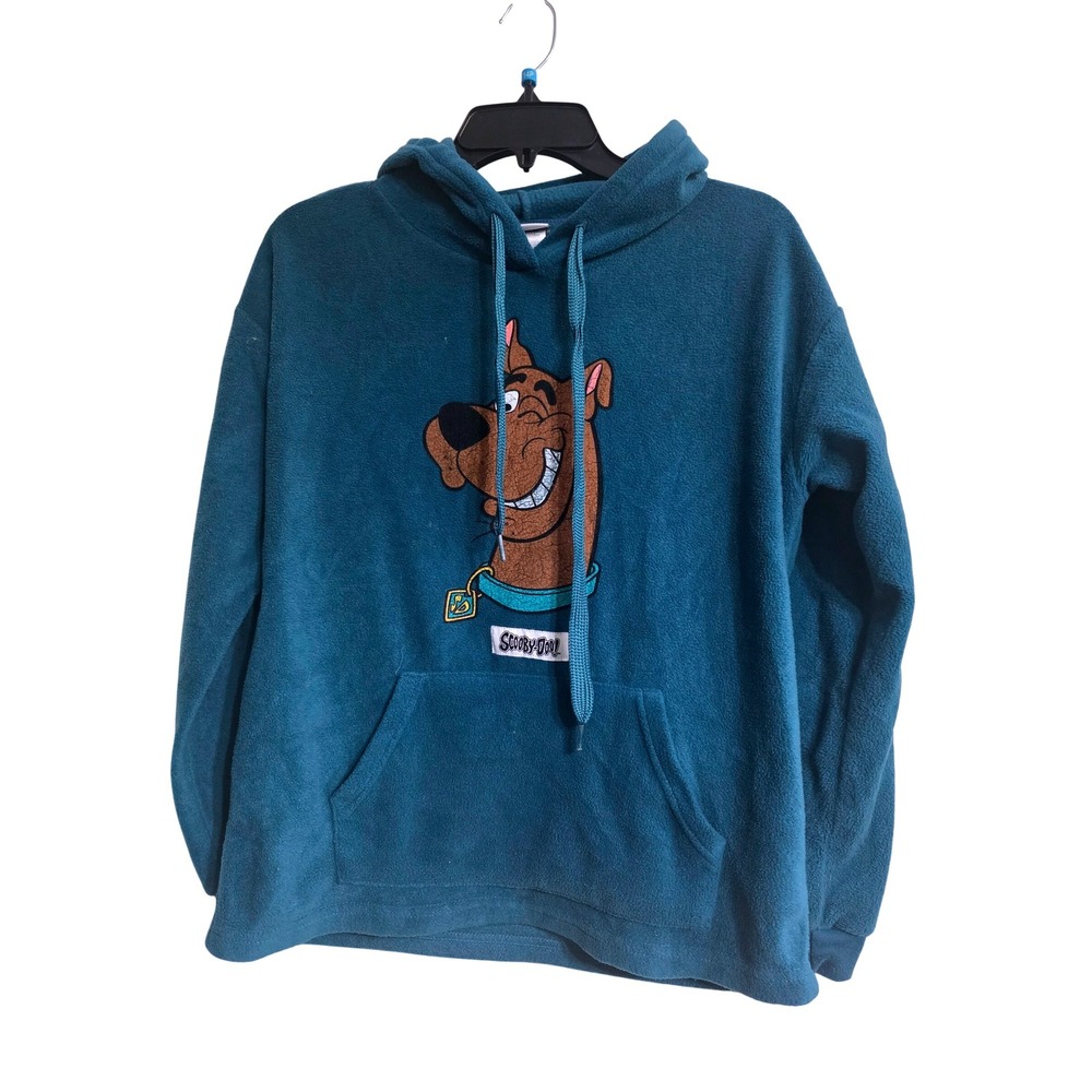 Scooby-Doo Fleece Hoodie Teal Green Embroidered Character Pullover Sz Sc A6
